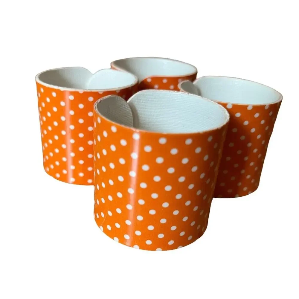 Vintage MCM Set of 4 Orange Napkin Rings W/ White Polka Dots Plastic Bright